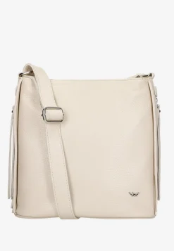 Beżowa skórzana torebka damska crossbody
