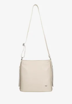 Beżowa skórzana torebka damska crossbody