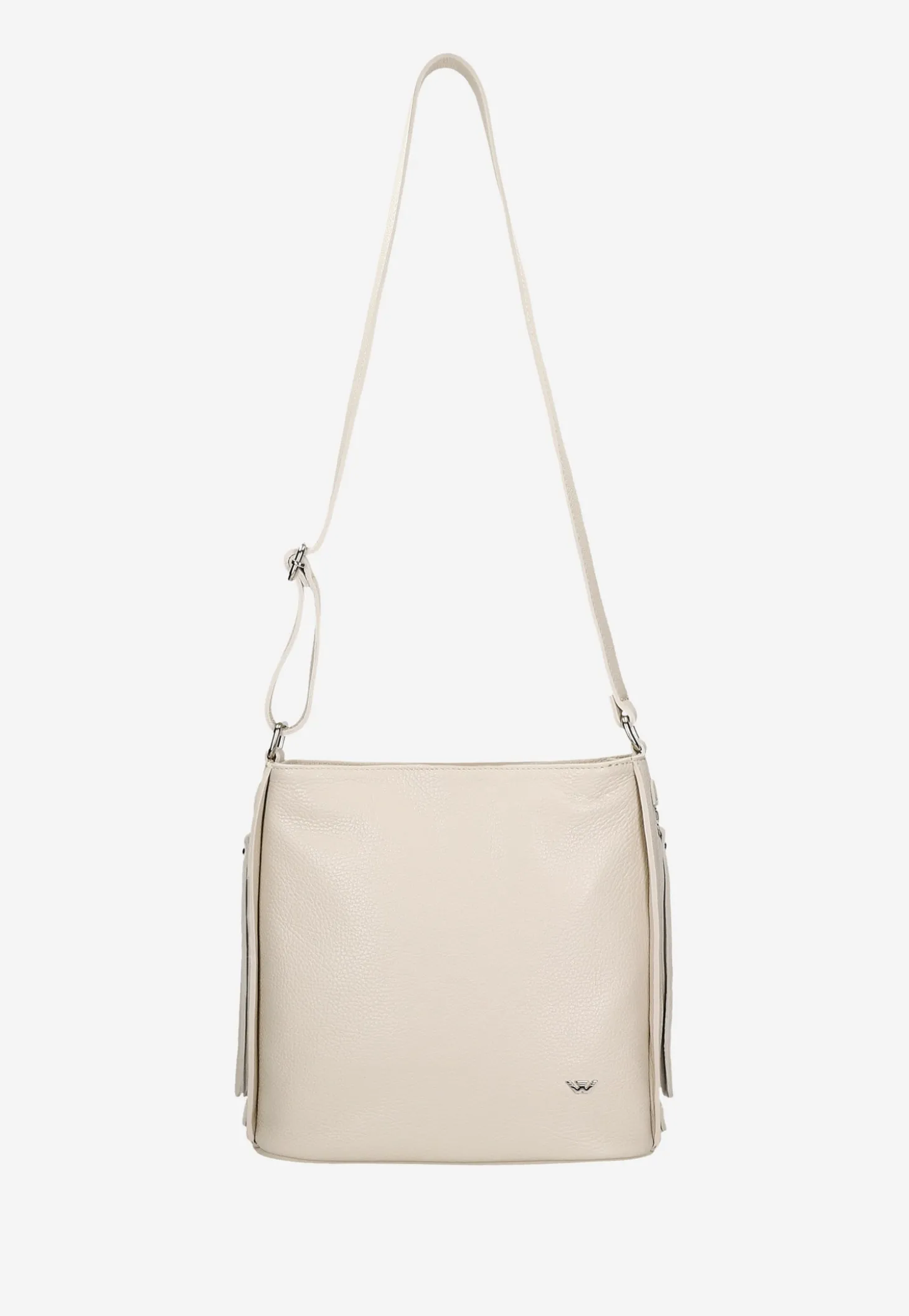 Beżowa skórzana torebka damska crossbody