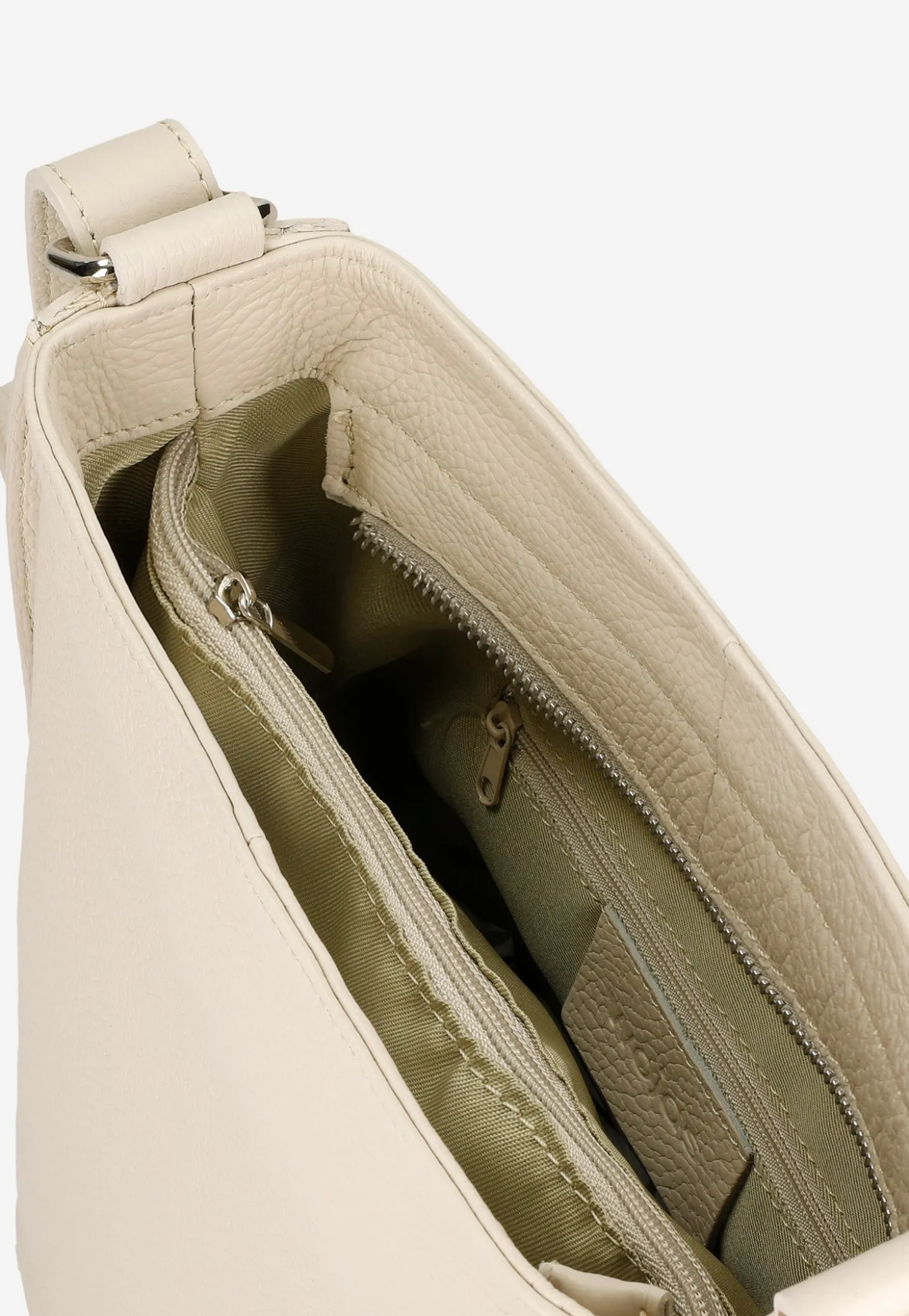 Beżowa skórzana torebka damska crossbody