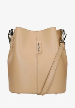 Beżowa skórzana torebka damska bucket bag