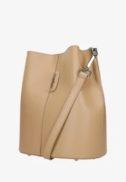 Beżowa skórzana torebka damska bucket bag