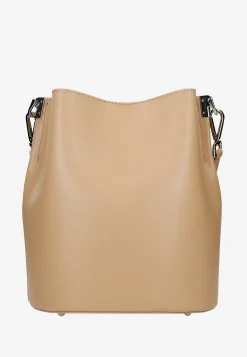 Beżowa skórzana torebka damska bucket bag