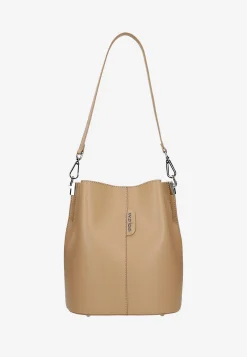 Beżowa skórzana torebka damska bucket bag