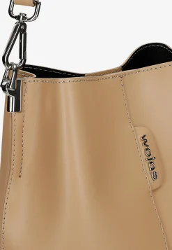 Beżowa skórzana torebka damska bucket bag