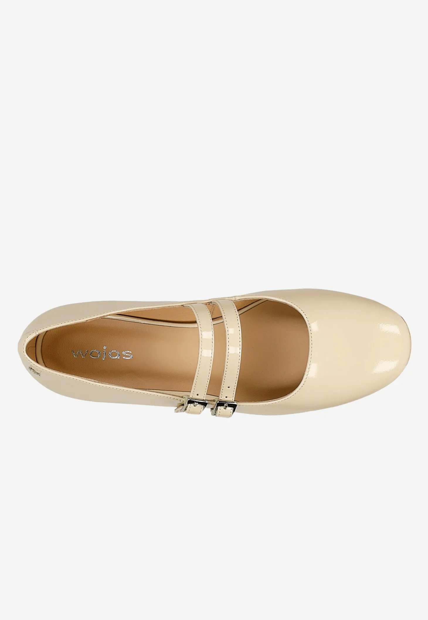 Beżowe buty Mary Jane z lakierowanej skóry