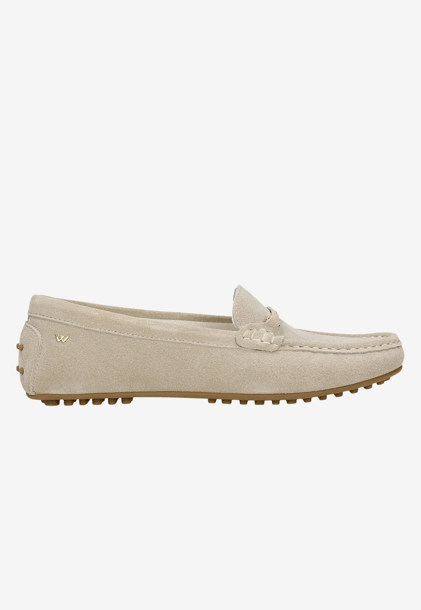 Beżowe mokasyny car shoes z dwoiny welurowej
