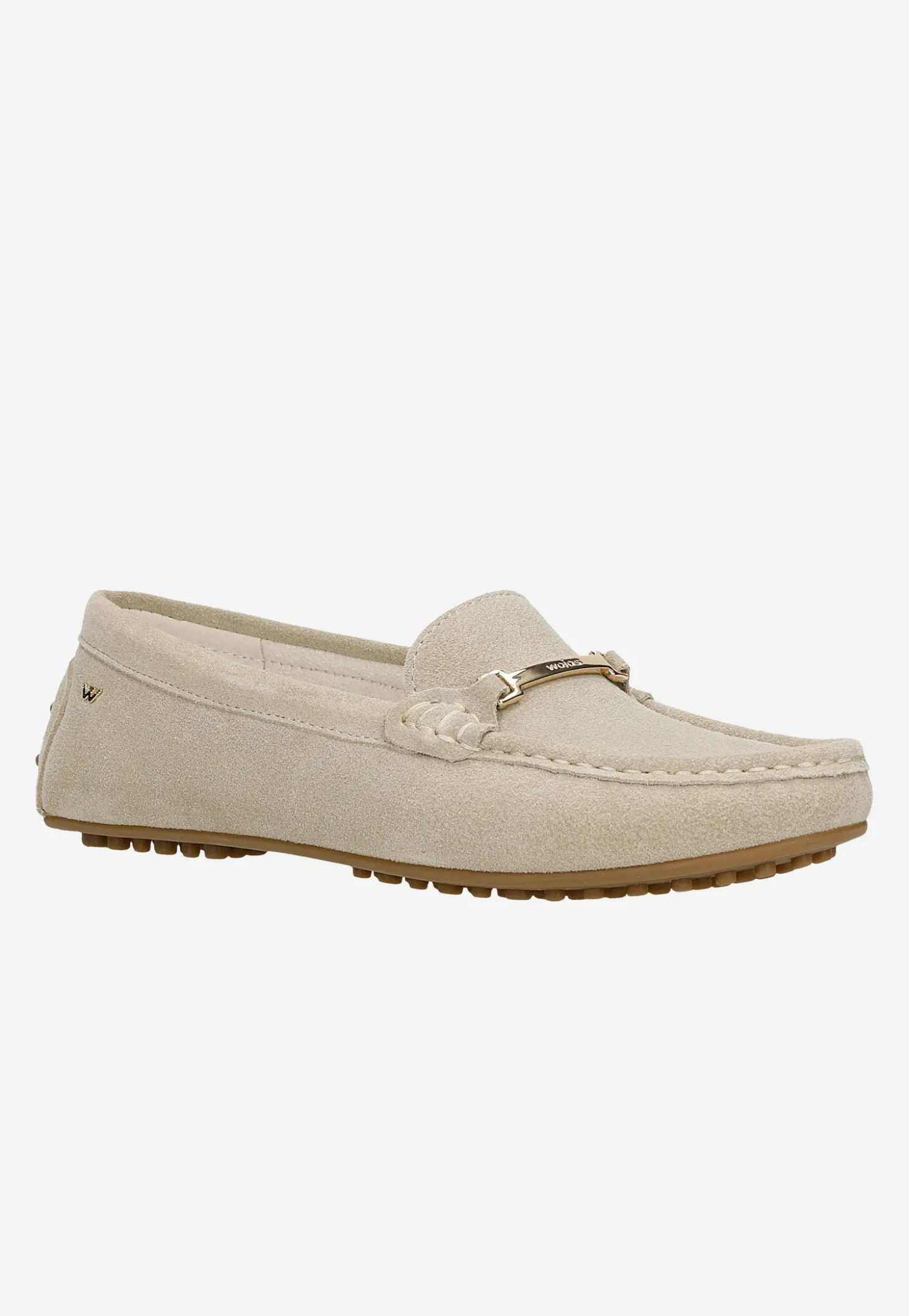 Beżowe mokasyny car shoes z dwoiny welurowej