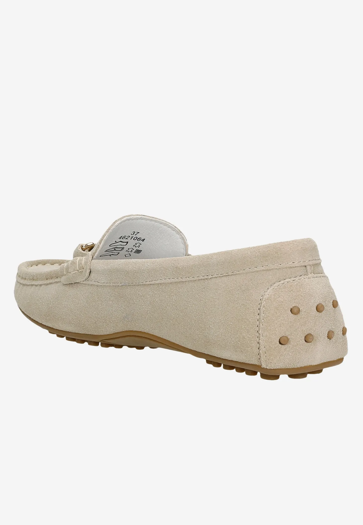 Beżowe mokasyny car shoes z dwoiny welurowej