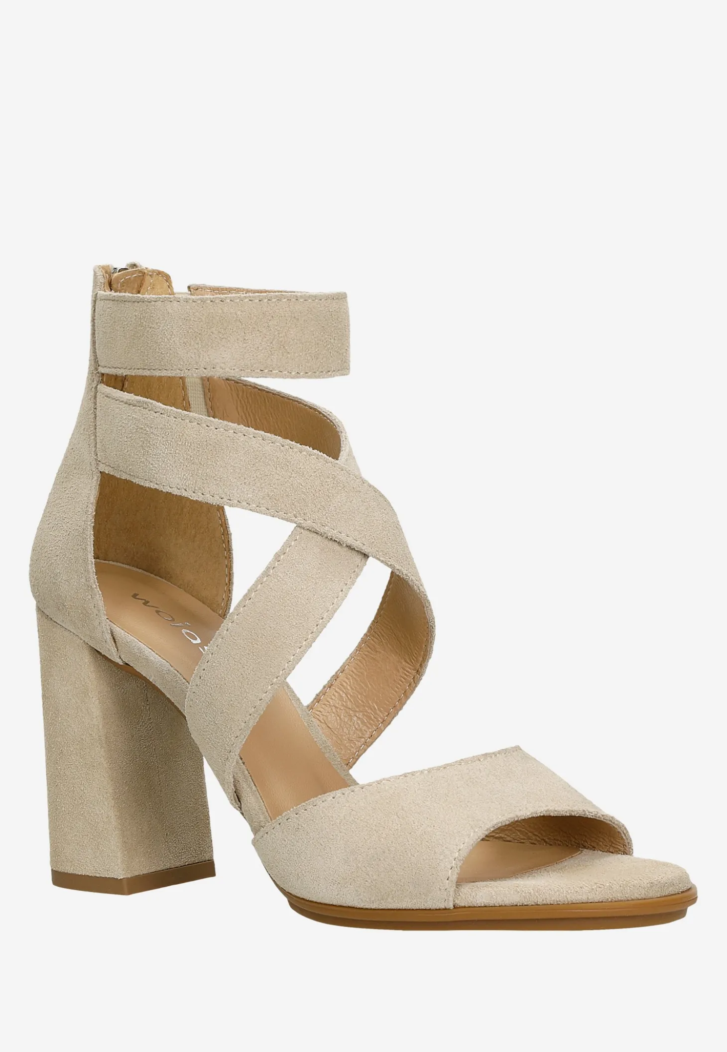 Beżowe sandały damskie na szerokim słupku