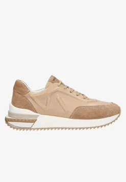 Beżowe sneakersy damskie z łączonych skór