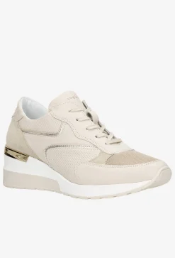 Beżowe sneakersy damskie ze złotymi elementami