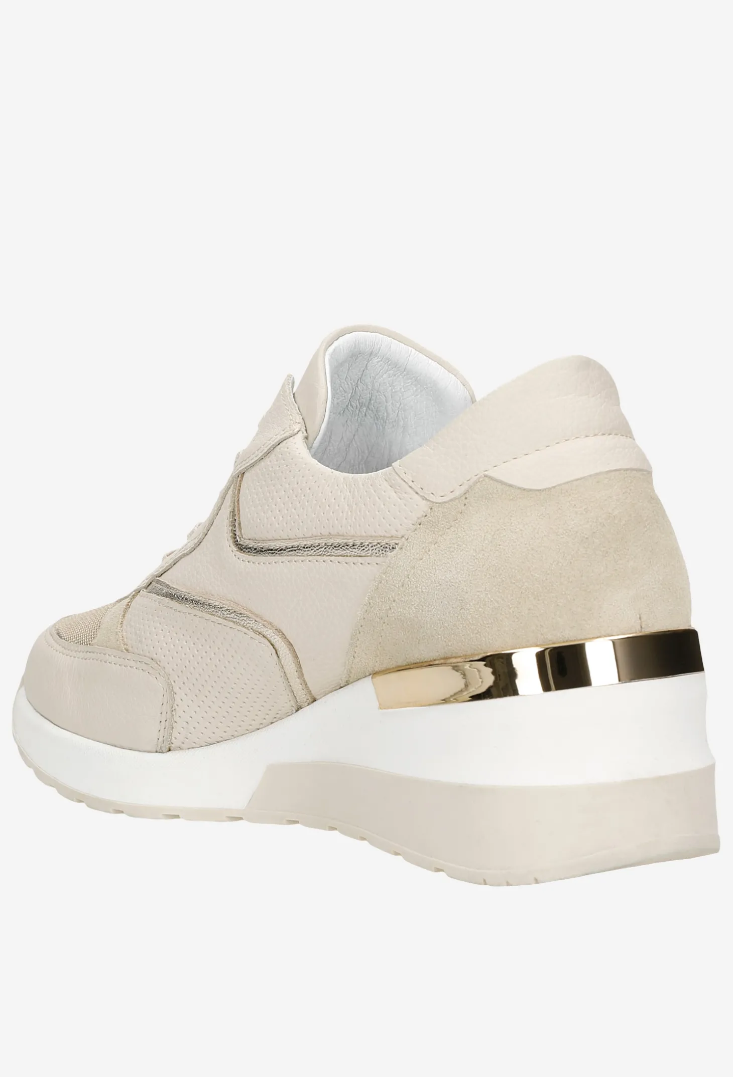 Beżowe sneakersy damskie ze złotymi elementami
