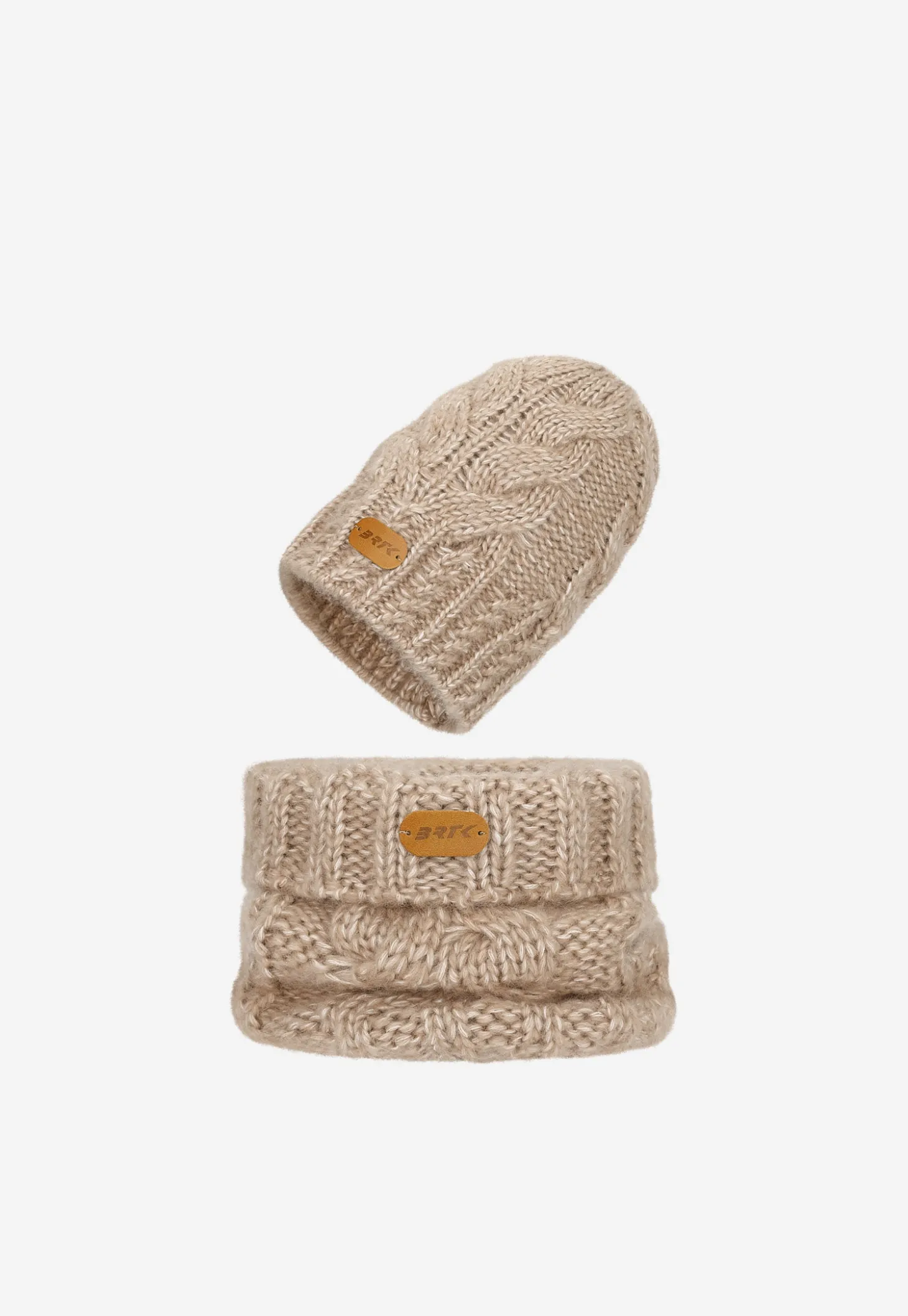 Beżowy zestaw BARTEK z wełną merino 85604-84, czapka + komin
