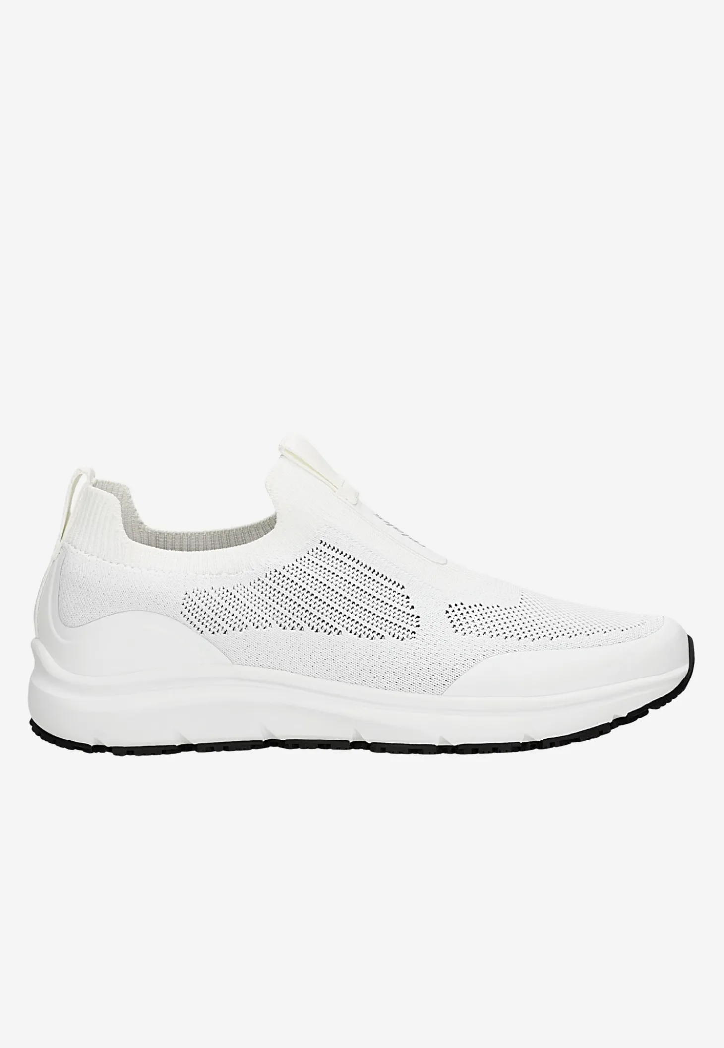 Białe materiałowe wsuwane sneakersy RELAKS z czarnym spodem podeszwy