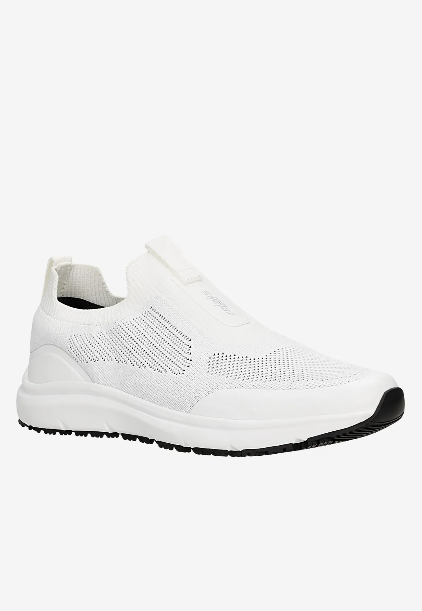 Białe materiałowe wsuwane sneakersy RELAKS z czarnym spodem podeszwy