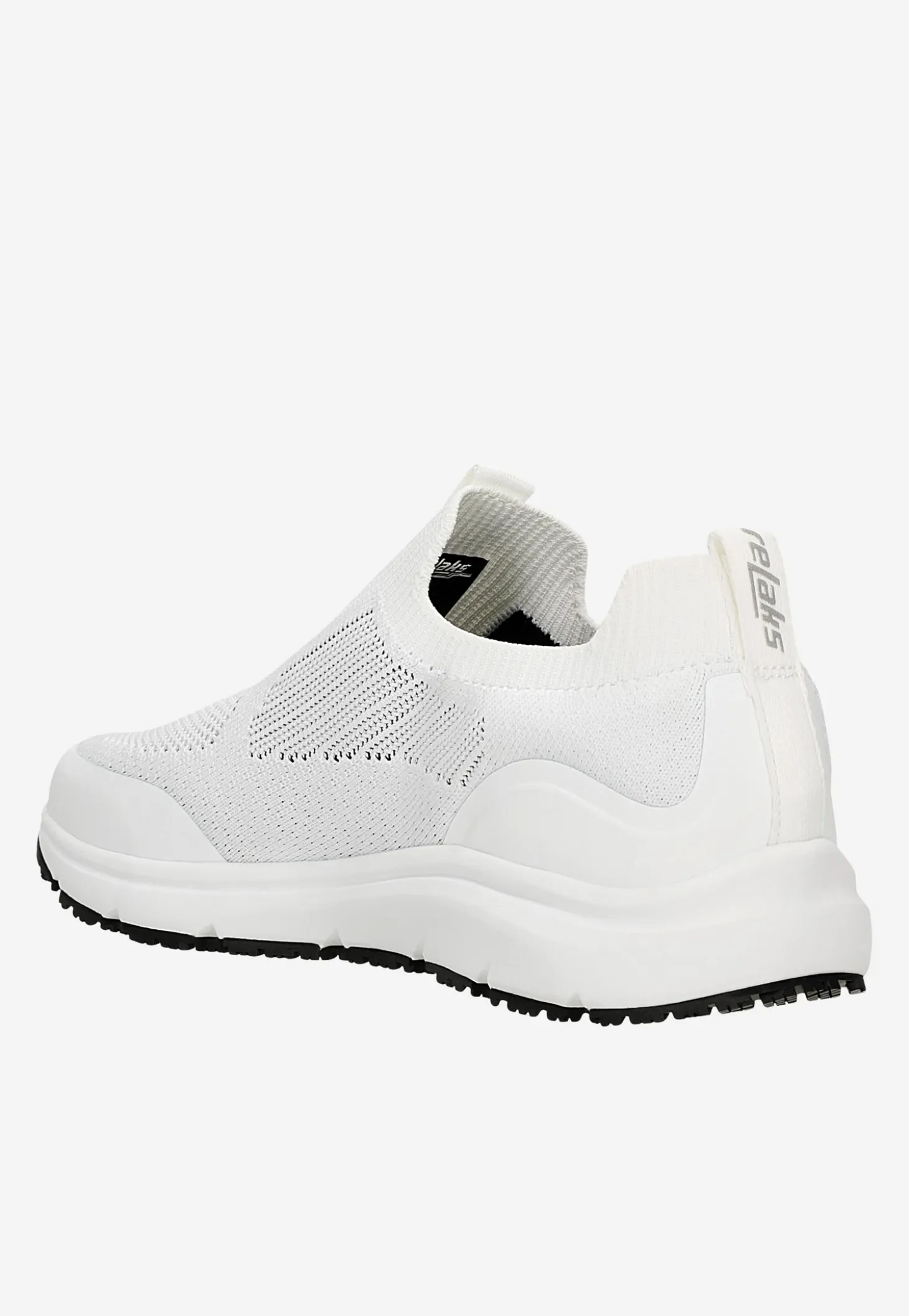Białe materiałowe wsuwane sneakersy RELAKS z czarnym spodem podeszwy