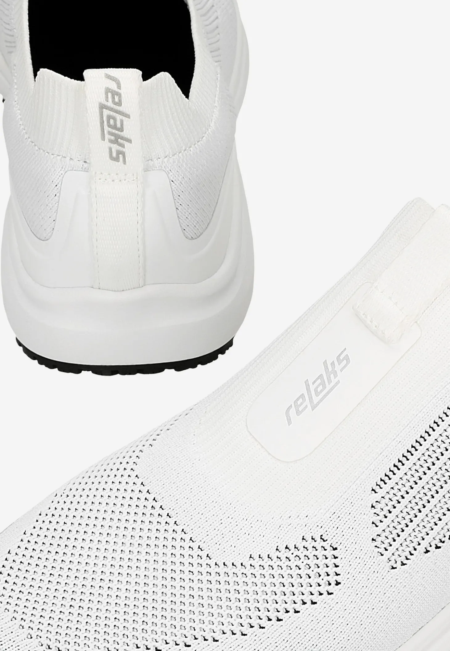 Białe materiałowe wsuwane sneakersy RELAKS z czarnym spodem podeszwy