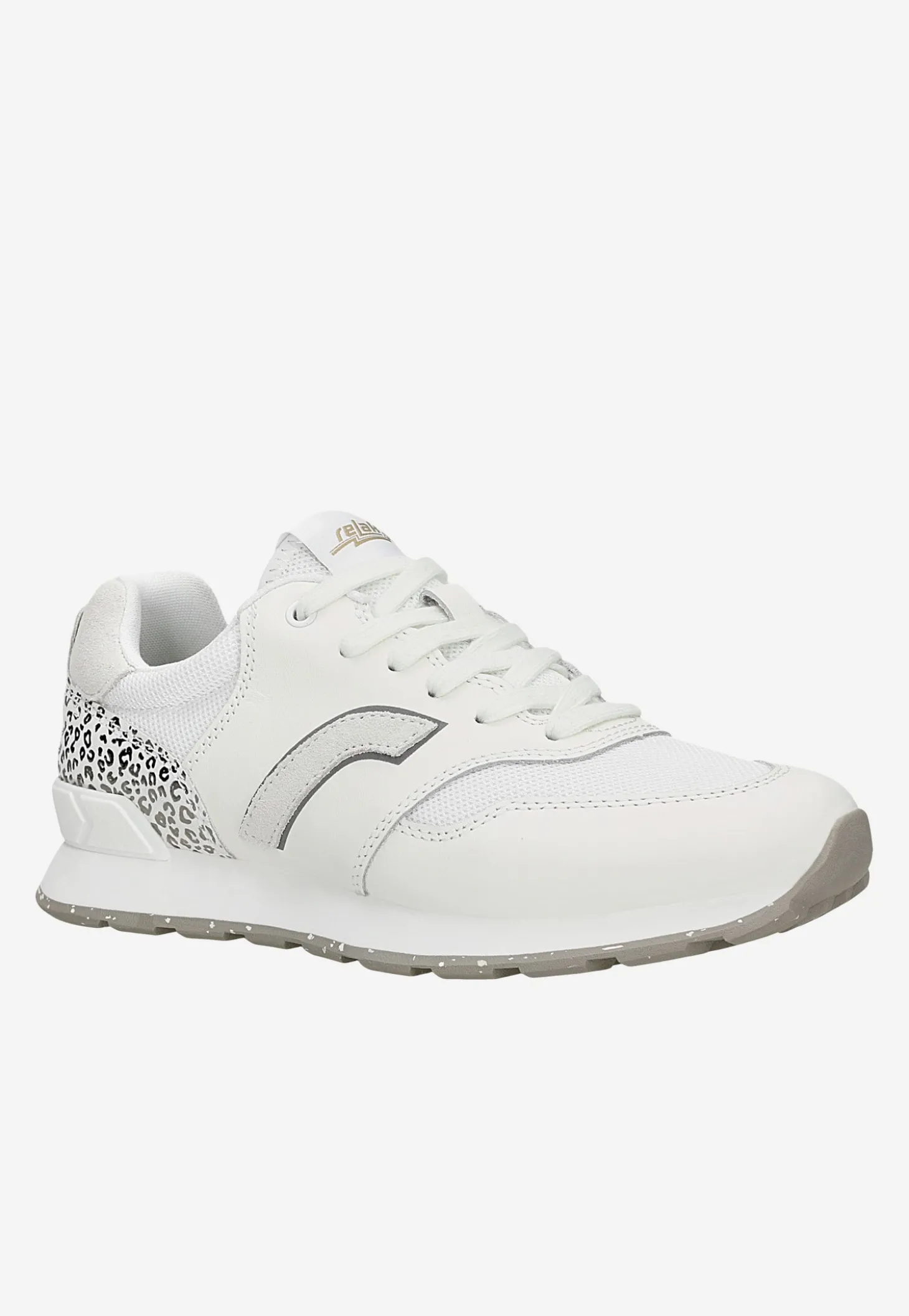 Białe sneakersy damskie RELAKS z aplikacją w srebrną panterkę