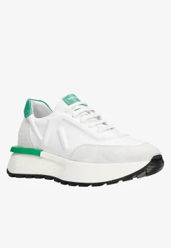 Białe sneakersy damskie z zielonymi akcentami