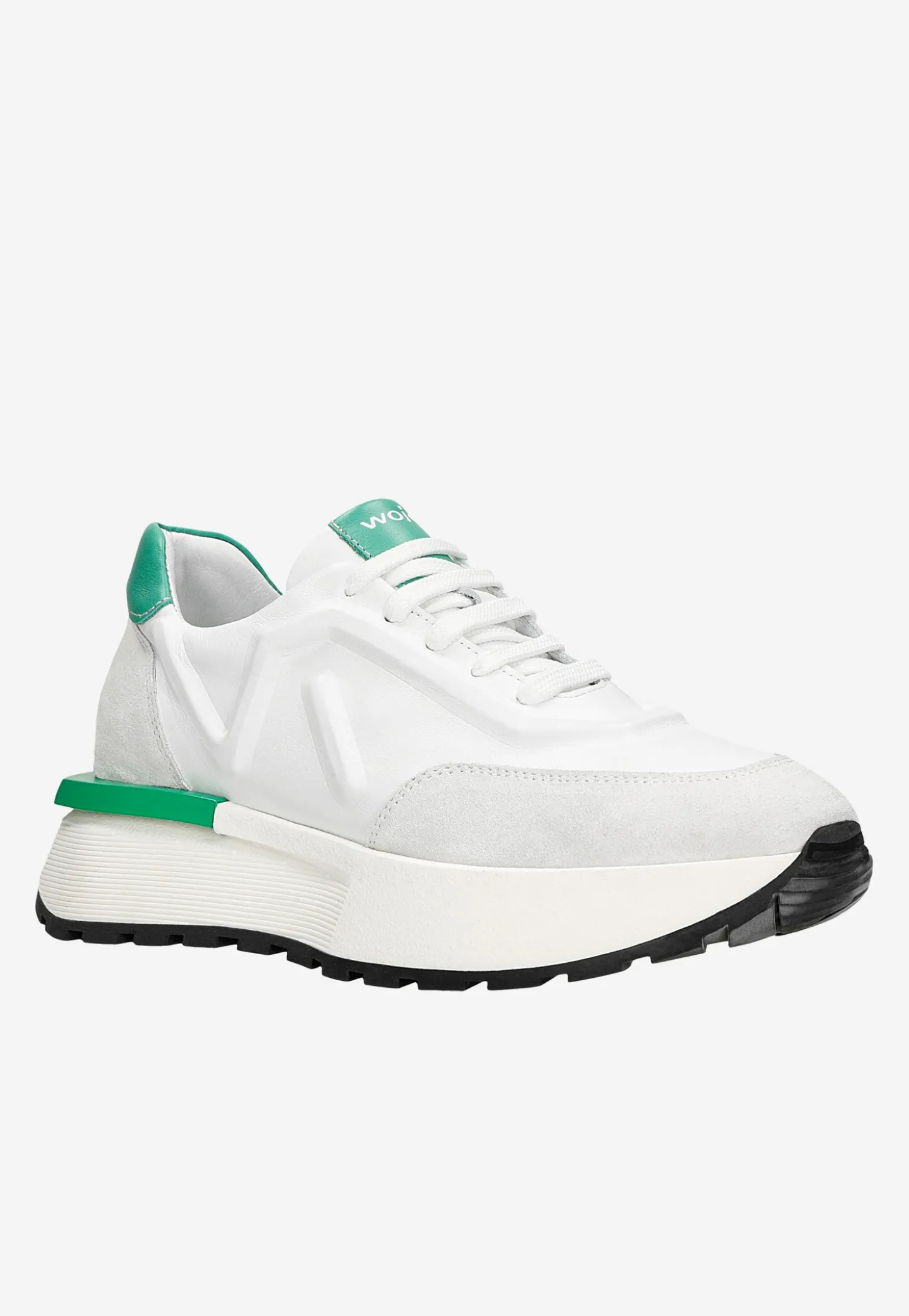 Białe sneakersy damskie z zielonymi akcentami