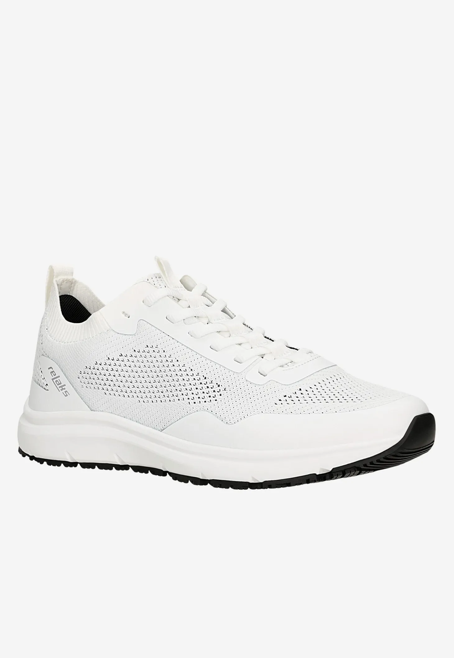 Białe sneakersy RELAKS z odblaskowym logo na pięcie