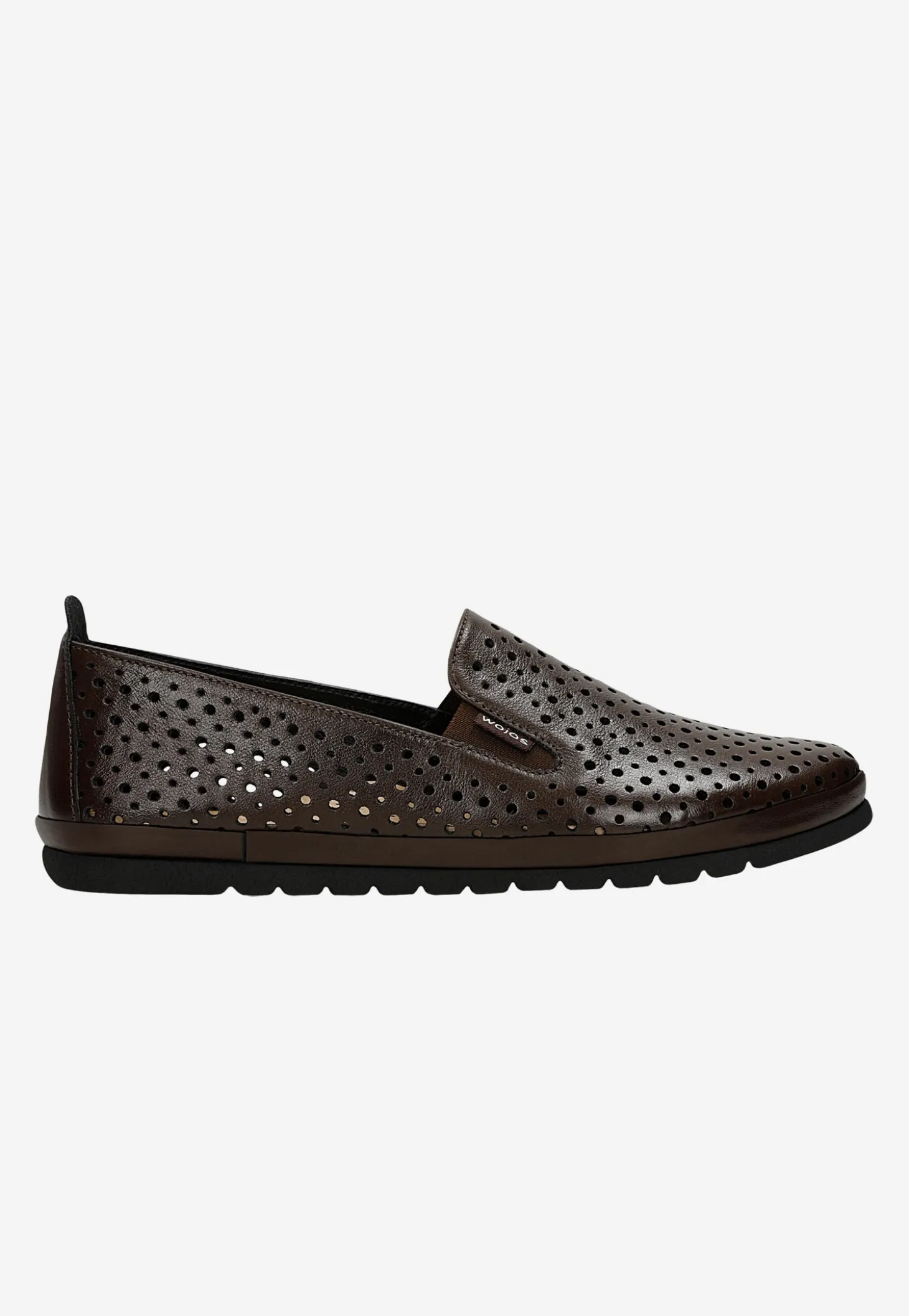 Brązowe loafersy damskie z ażurowanej skóry licowej