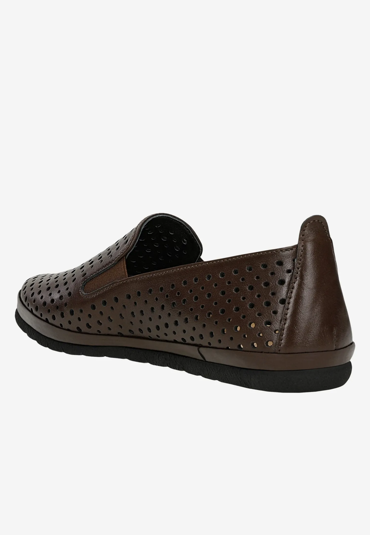 Brązowe loafersy damskie z ażurowanej skóry licowej