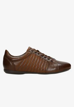Brązowe skórzane sneakersy męskie z przeszyciami