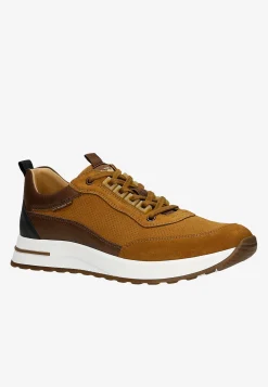 Brązowe sneakersy męskie z elementami ze skóry licowej