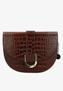 Ciemnobrązowa skórzana torebka saddle bag z tłoczeniem