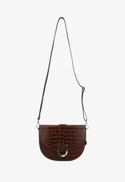 Ciemnobrązowa skórzana torebka saddle bag z tłoczeniem