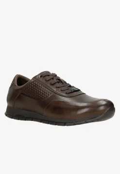Ciemnobrązowe sneakersy męskie ze skóry licowej