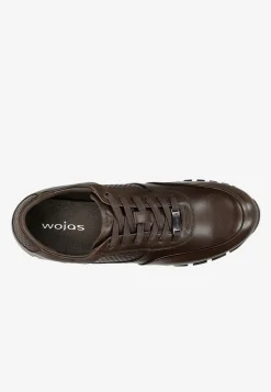 Ciemnobrązowe sneakersy męskie ze skóry licowej