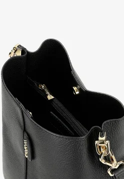 Czarna skórzana torebka damska bucket bag