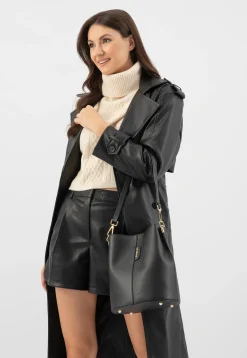 Czarna skórzana torebka damska bucket bag
