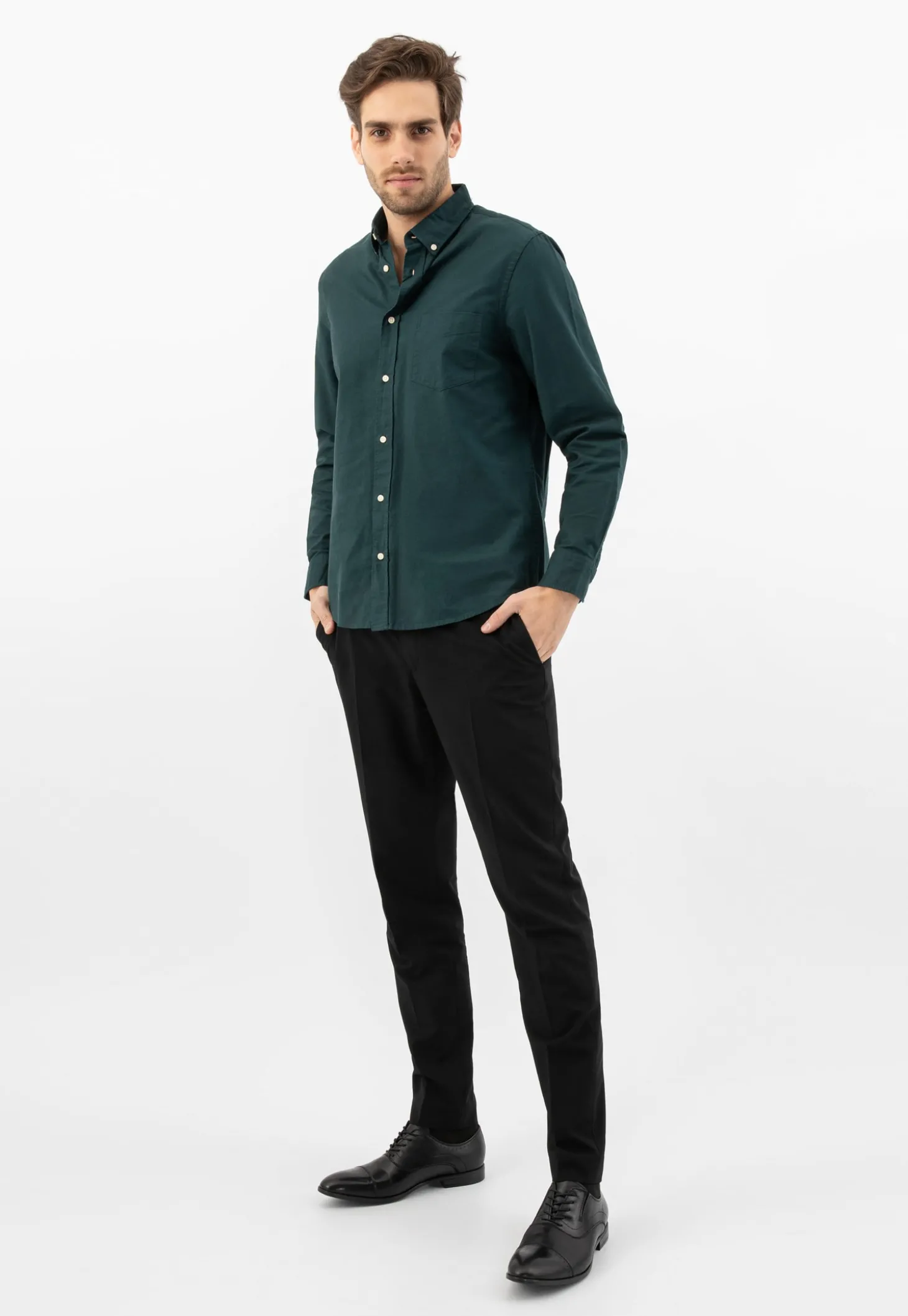 Czarne eleganckie półbuty męskie quarter brogue