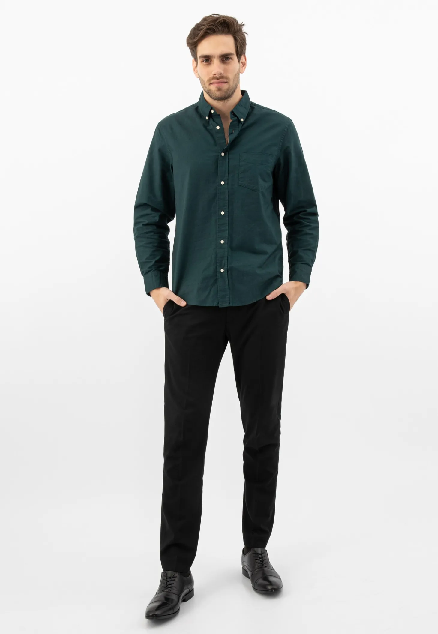 Czarne eleganckie półbuty męskie quarter brogue