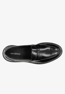 Czarne lakierowane mokasyny męskie typu penny loafers