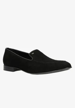 Czarne loafersy męskie z weluru