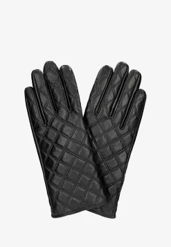 Czarne pikowane rękawiczki ze skóry