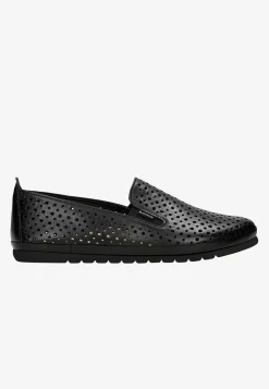 Czarne skórzane loafersy damskie ażurowe