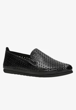 Czarne skórzane loafersy damskie ażurowe