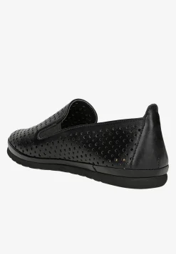 Czarne skórzane loafersy damskie ażurowe