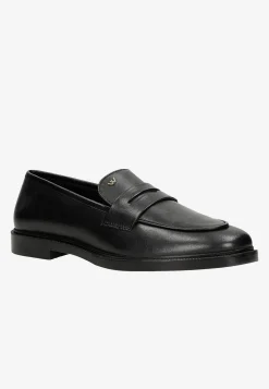Czarne skórzane mokasyny damskie penny loafers
