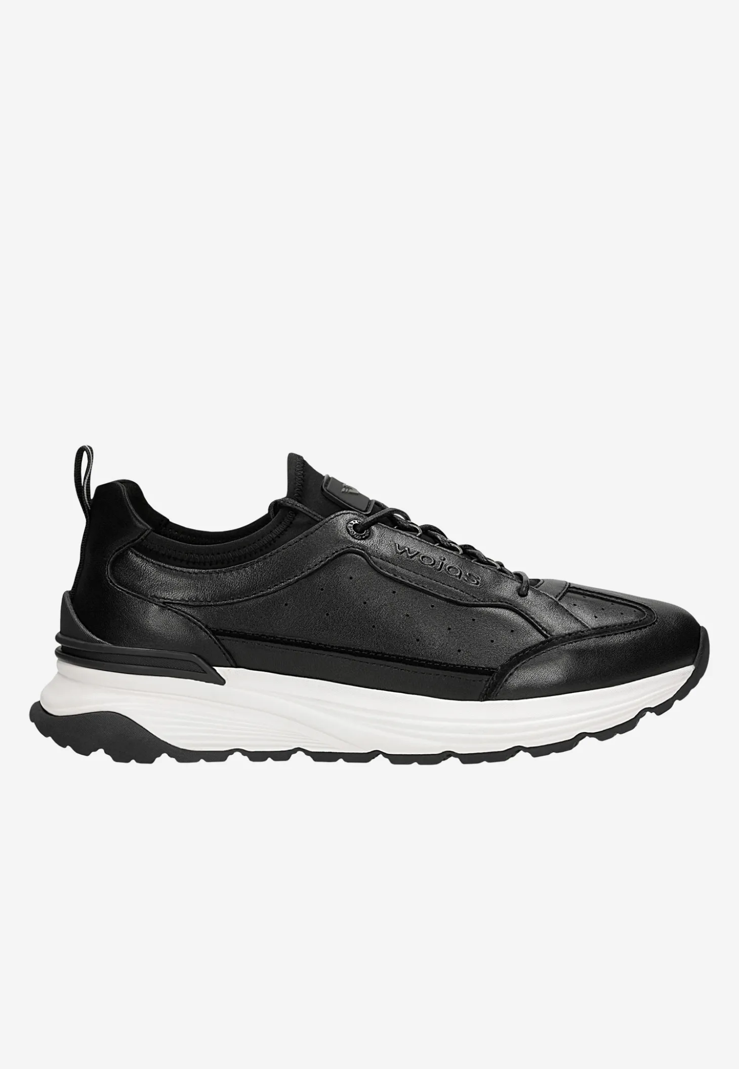 Czarne skórzane sneakersy męskie z białą podeszwą
