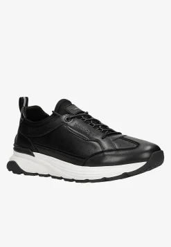 Czarne skórzane sneakersy męskie z białą podeszwą