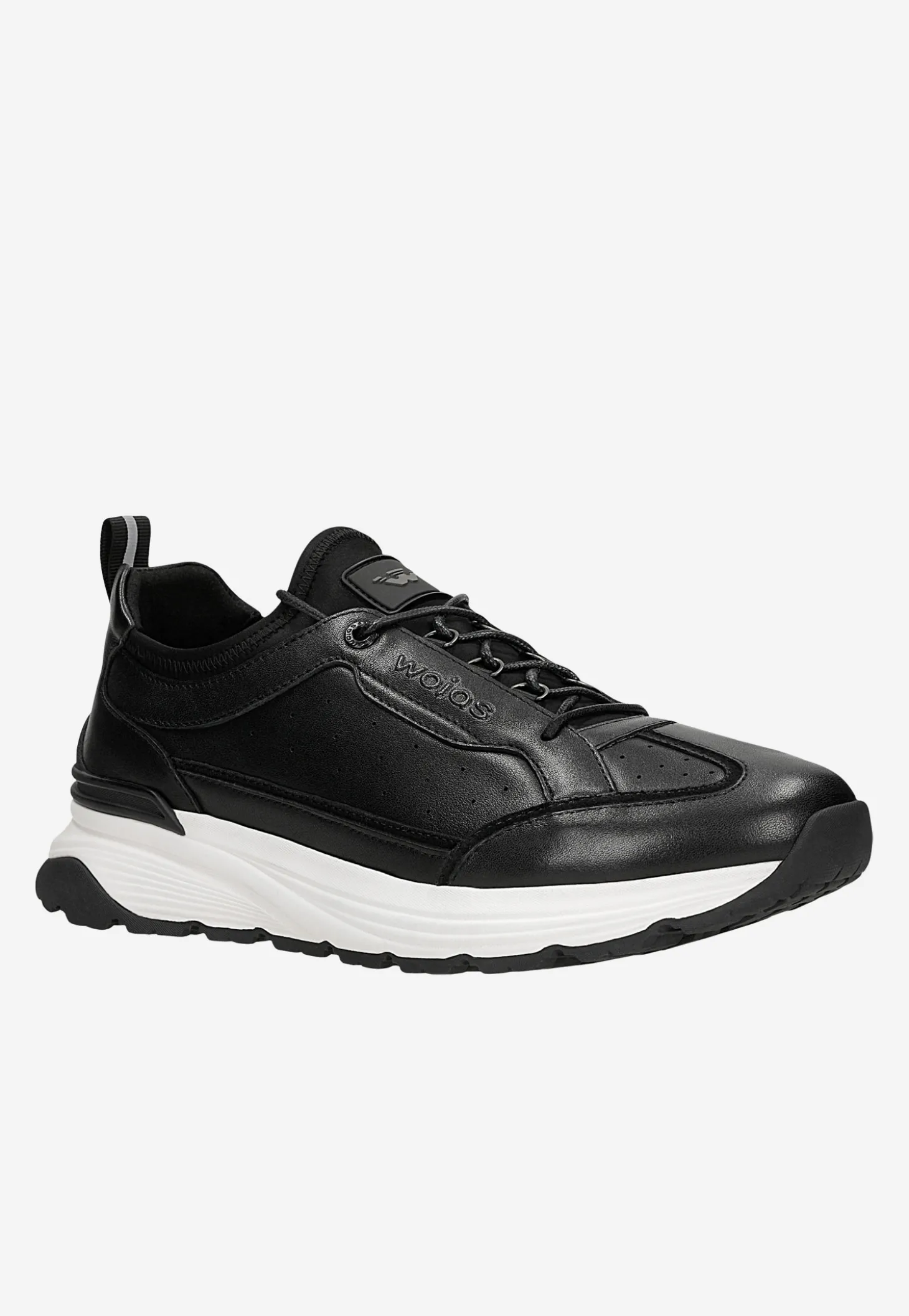 Czarne skórzane sneakersy męskie z białą podeszwą