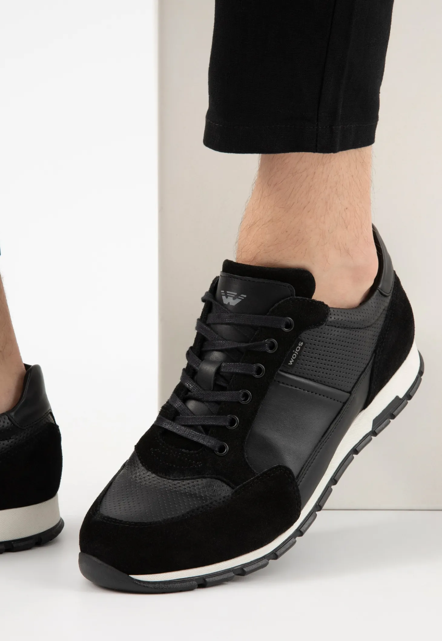 Czarne sneakersy męskie z łączonych skór