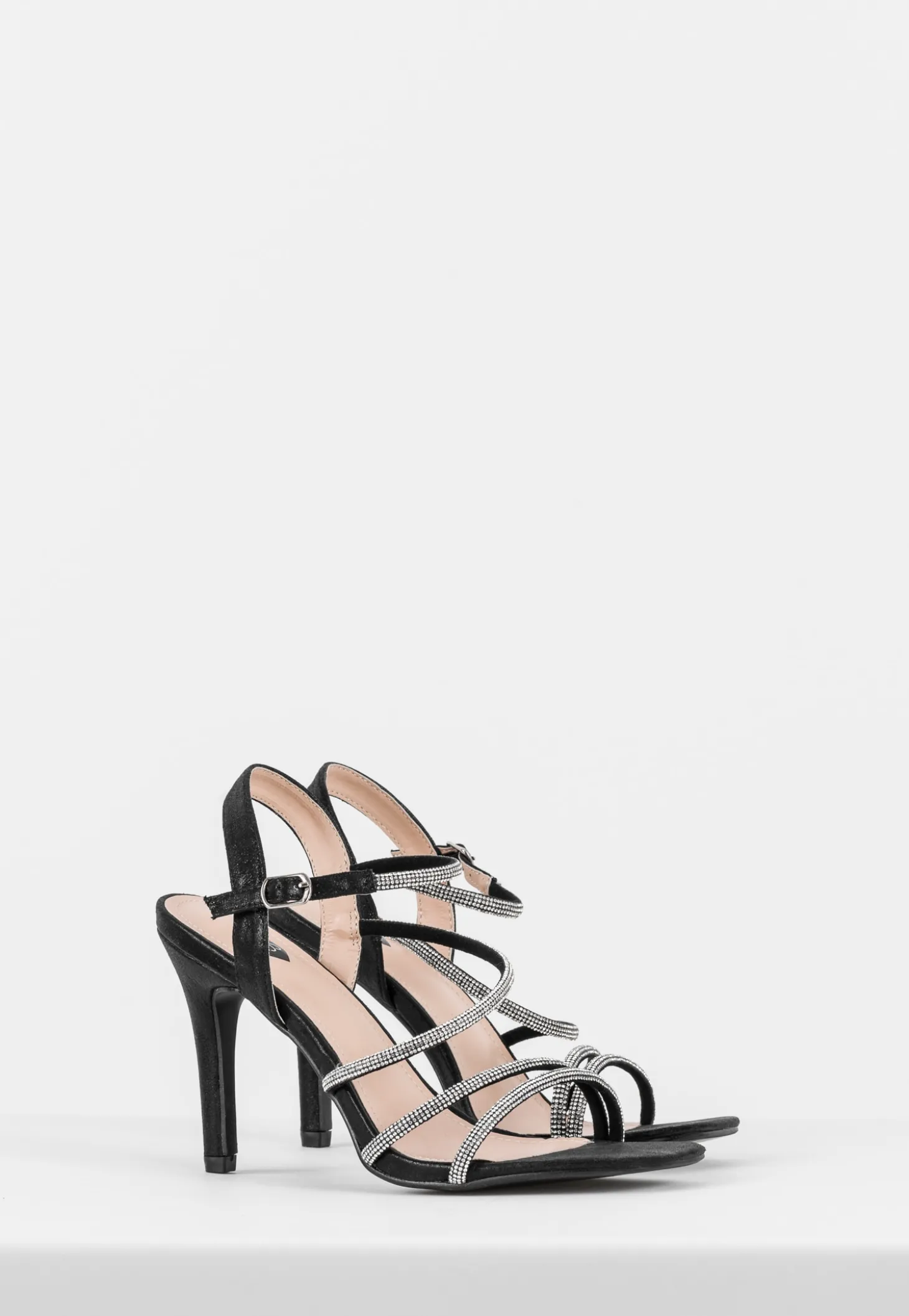 Czarne wieczorowe sandały damskie na obcasie